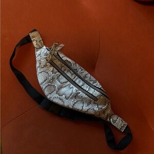 Snakeskin Print Belt Bag with Black Strap